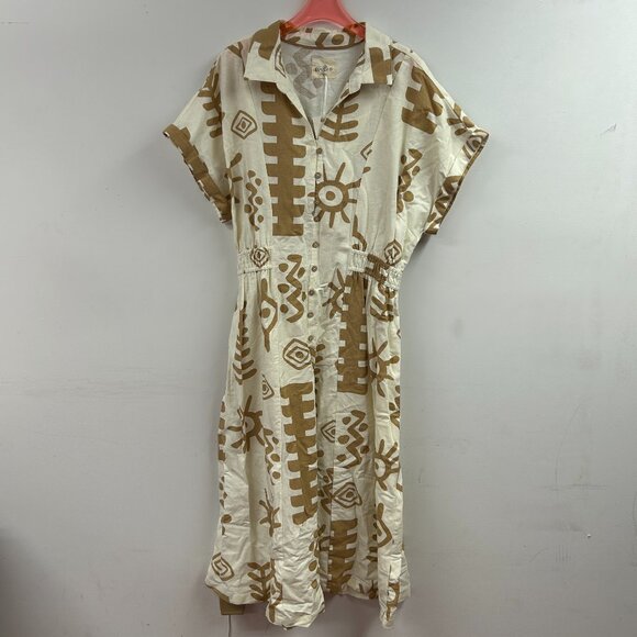 Abstract Print Button Down Midi Dress - WK9319 - Picture 1 of 2